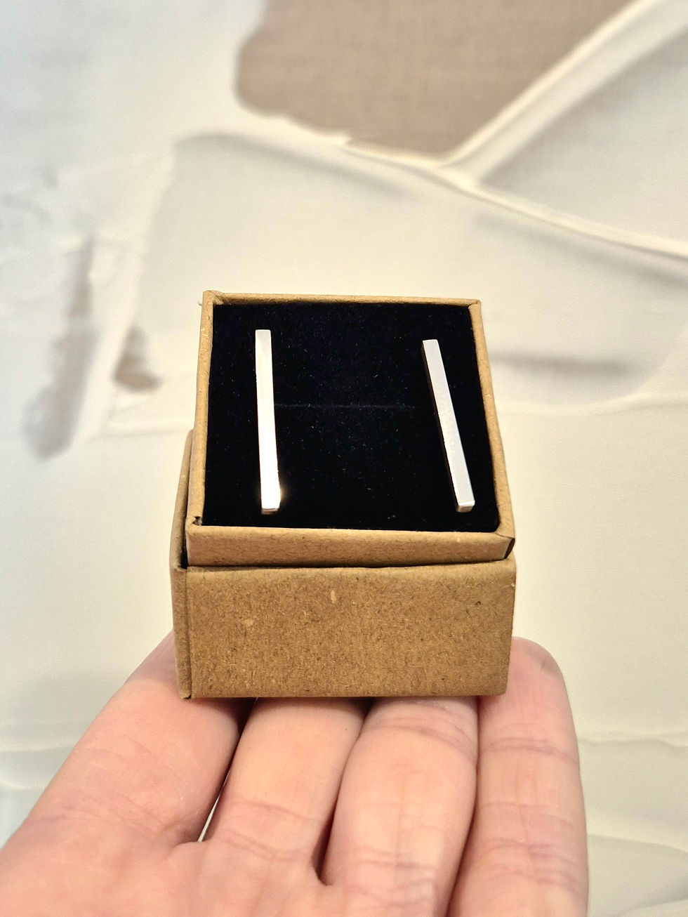Thumbnail: Long Dash Stud Earrings – Sterling Silver, Brushed Finish