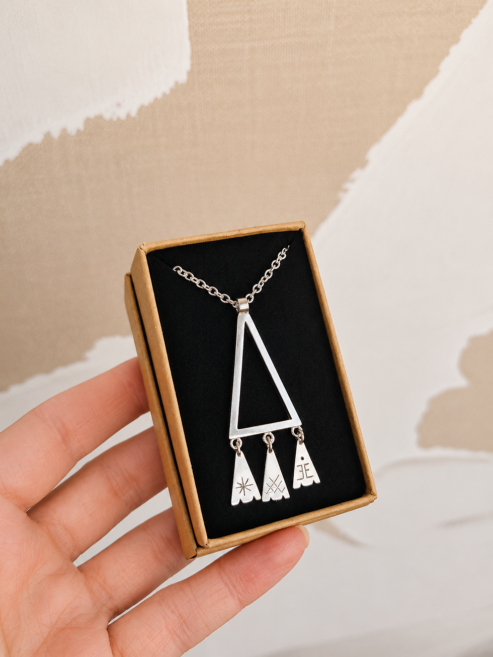Thumbnail: Latvian Triangle Pendant with Symbol Tassels