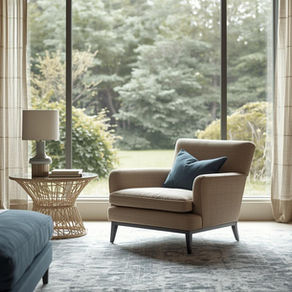 Porte ouverte sur un salon bien décoré, apaisant et ouvert sur la nature