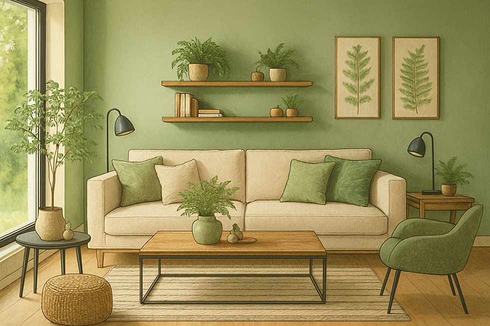 Intérieur nature : association de beige & vert
