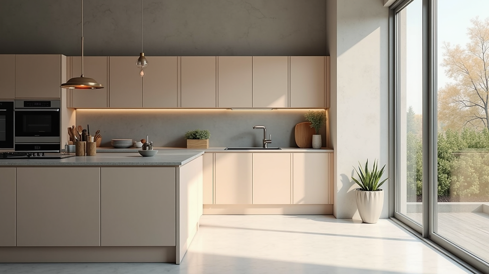 Vue en perspective d’une cuisine moderne avec rendu 3D détaillé