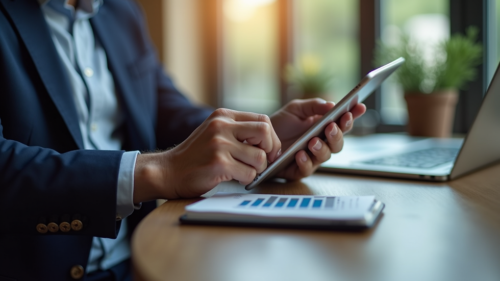 Close-up of a person using a tablet to manage business finances