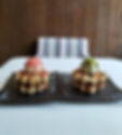 ベルギーワッフル(赤い帽子/みどりの帽子)Belgian Waffles with strawberry sauce or matcha sauce