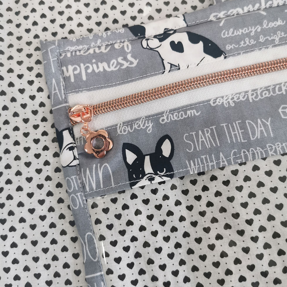 Thumbnail: WIP Project Bag - Frenchie Doodles (grey)