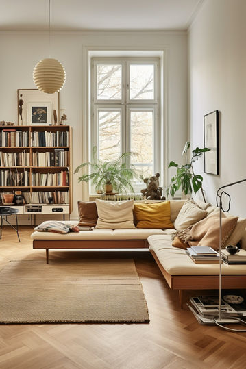 Cozy living room with a modern sofa, warm tones, and natural light. Features a bookshelf, plants, and elegant pendant lighting.
Cameră de zi confortabilă cu o canapea modernă, tonuri calde și lumină naturală. Dispune de un raft de cărți, plante și un sistem de iluminat cu pandantiv elegant.