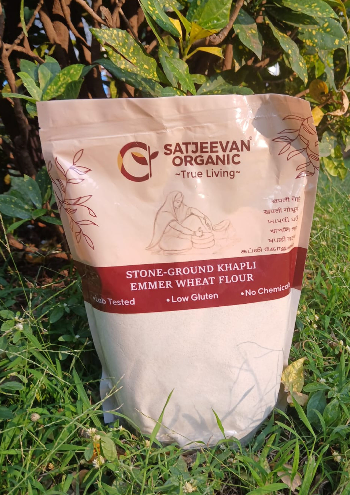 Satjeevan Organic Stone-Ground Khapli Emmer Wheat Flour 1000g