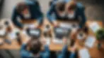 High angle view of a marketing team working on digital strategies