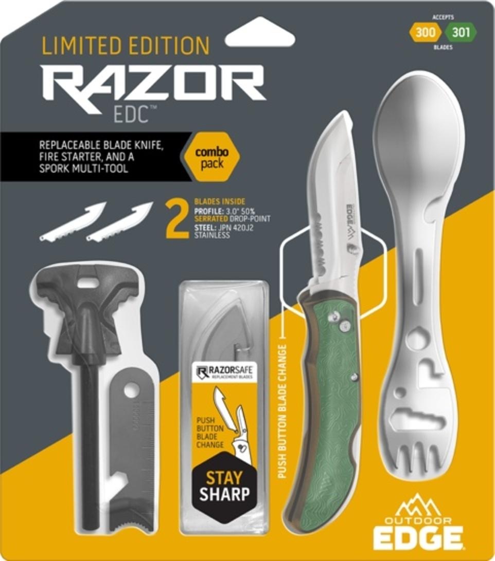 Outdoor Edge 3" Razor Carry + Spork + Ferro Rod (2 Blades)