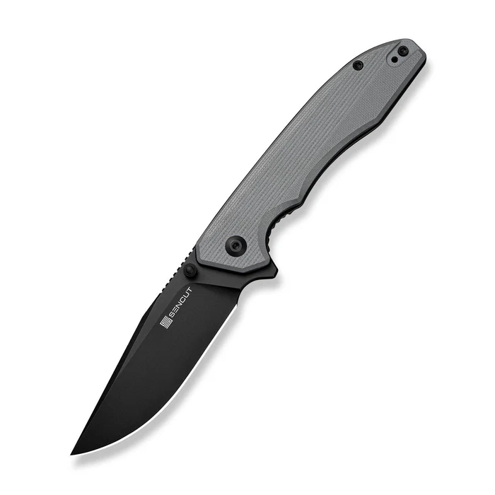 SENCUT Sylor Flipper & Thumb Stud Knife Gray G10 Handle (3.35" Black D2 Blade)