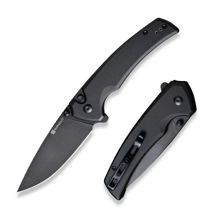 Serene Flipper/Thumb Stud Folding Knife 3.48" … Blade, Black Aluminum Handle