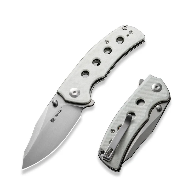 Excalis Flipper/Thumb Stud Folding Knife 2.97" … Edge Blade, White G10 Handle