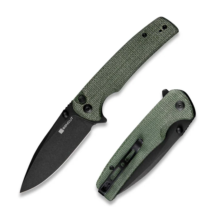 Sachse Flipper/Thumb Stud Folding Knife 3.47" … Blade, Green Micarta Handle