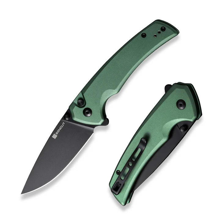 Serene Flipper/Thumb Stud Folding Knife 3.48" … Blade, Green Aluminum Handle