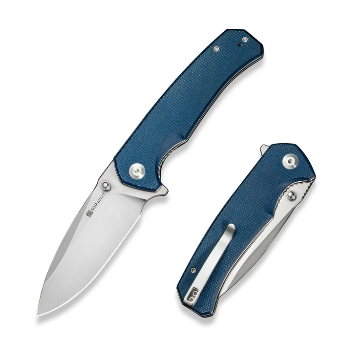 Skarnax Flipper/Thumb Stud Folding Knife 3.79" … Blue Canvas Micarta Handle