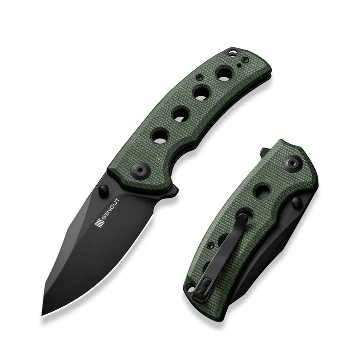 Excalis Flipper/Thumb Stud Folding Knife 2.97" … Green Canvas Micarta Handle
