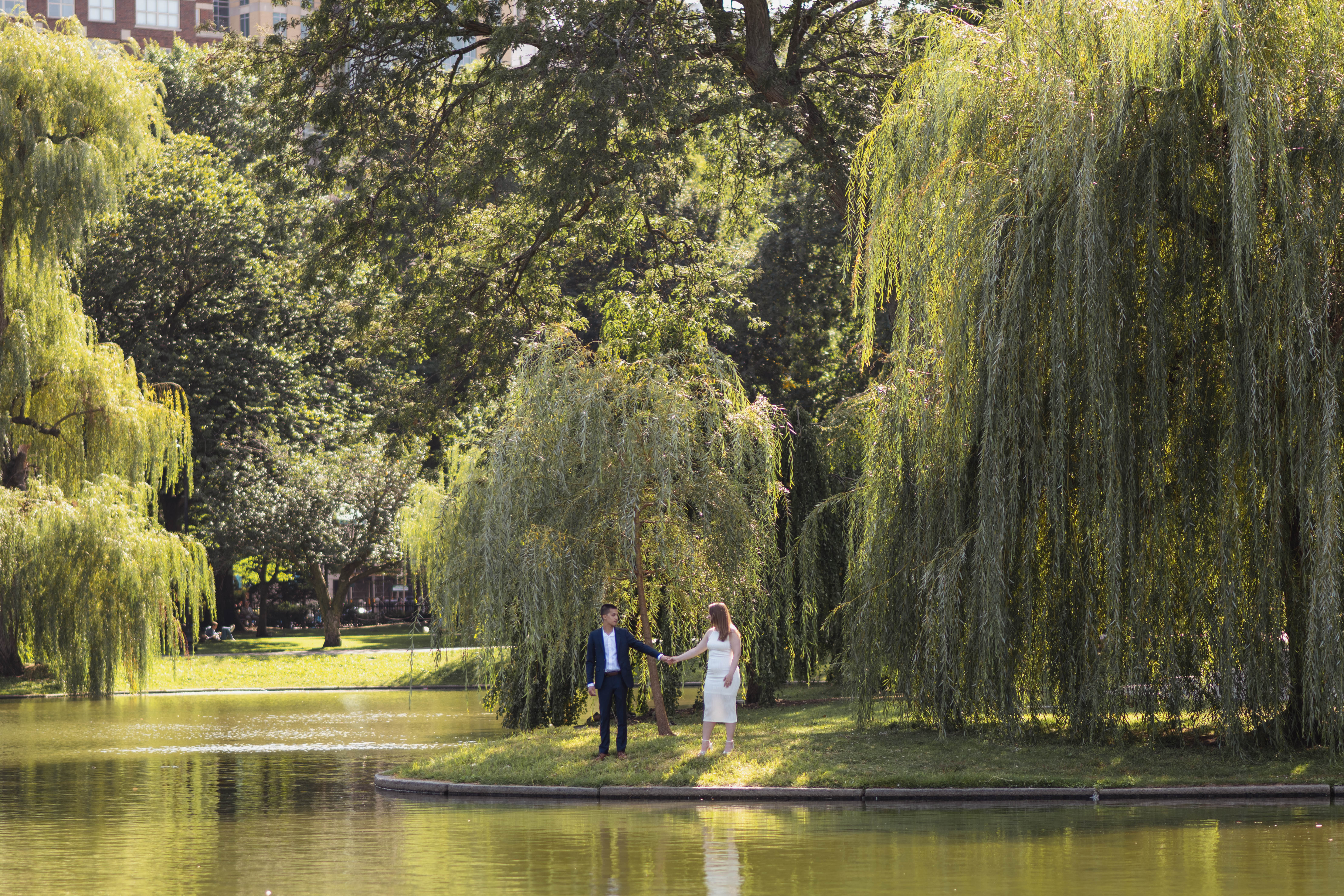 couple holding hands under weeping willow in south florida
