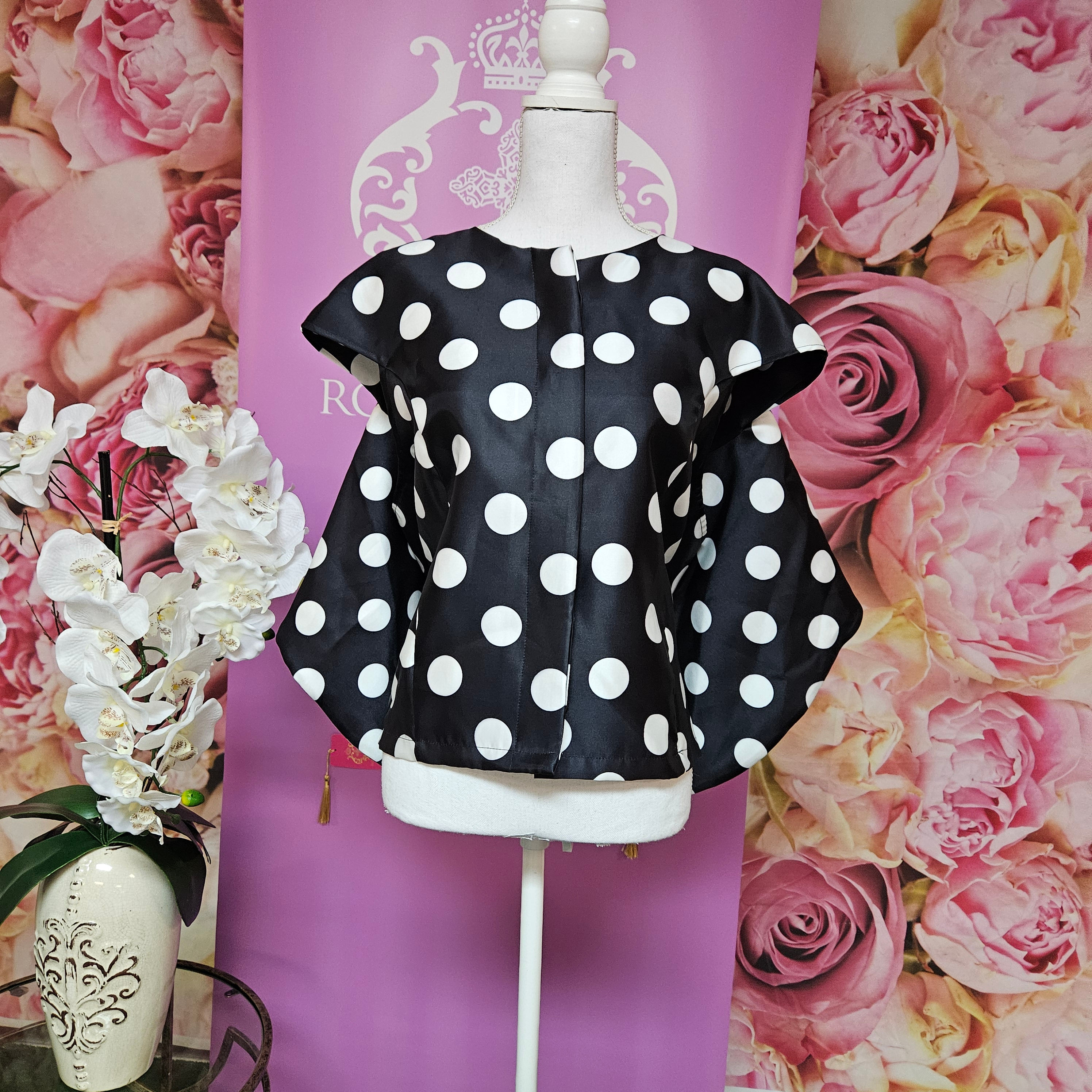 Grace and Glory Black Polka Dot Cape Blouse