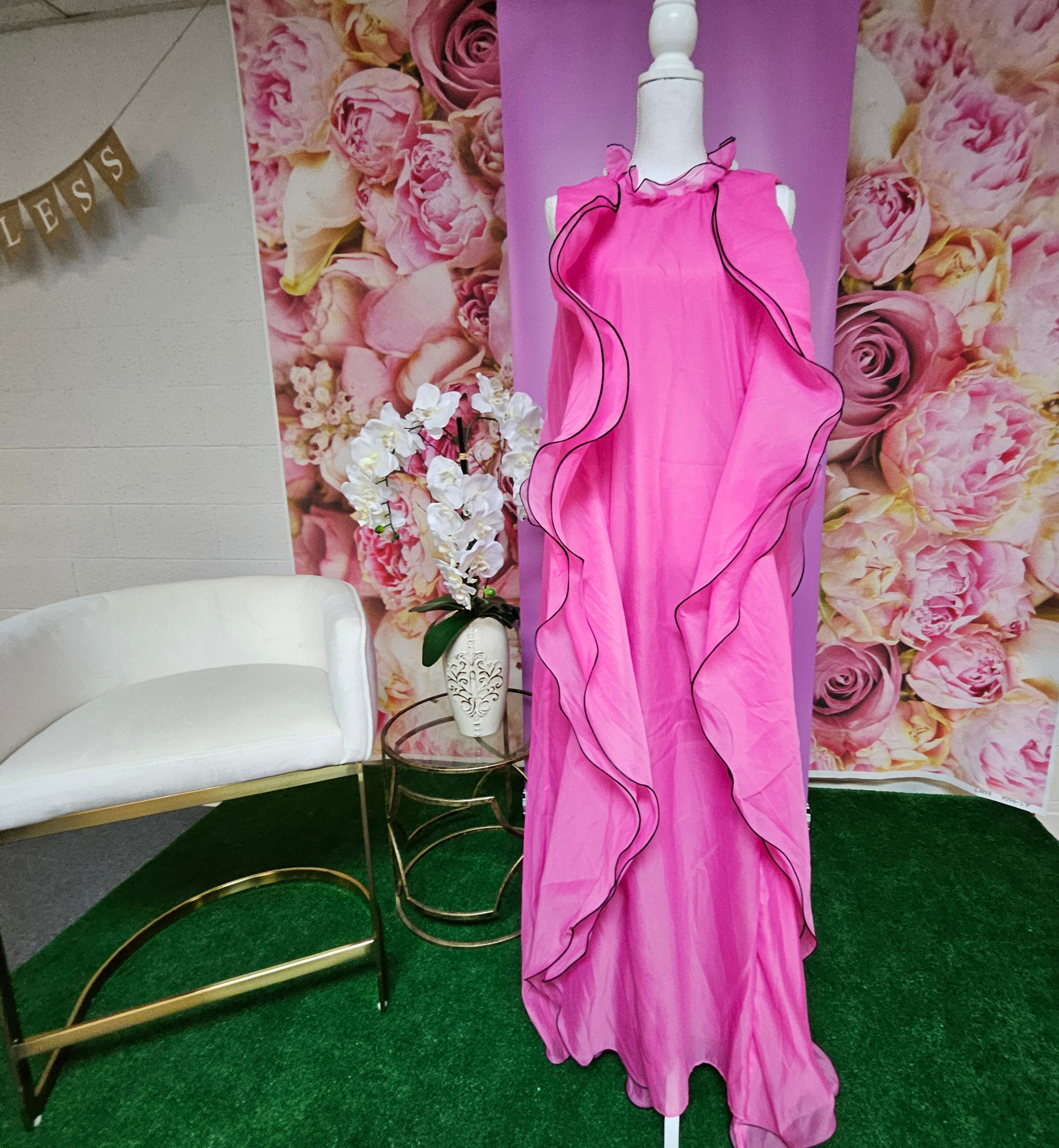 Blossomed Fleur Hot Pink Ruffle Maxi Dress