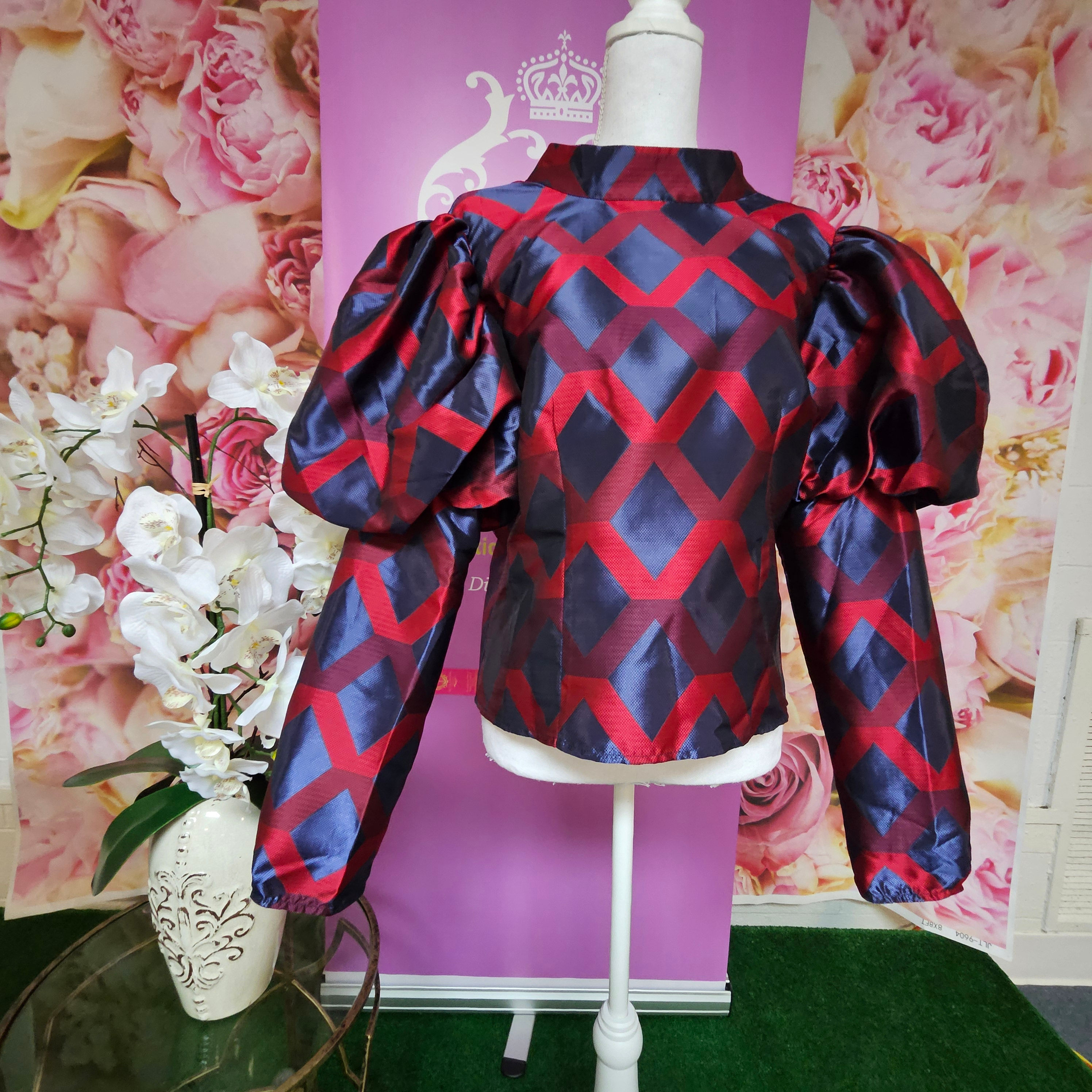 Valiant One Blue and Red Puffed Sleeve Blouse