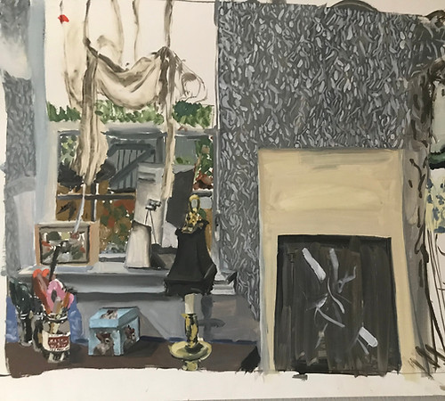 room mom's house, 3'x2', oil on board, 2020.