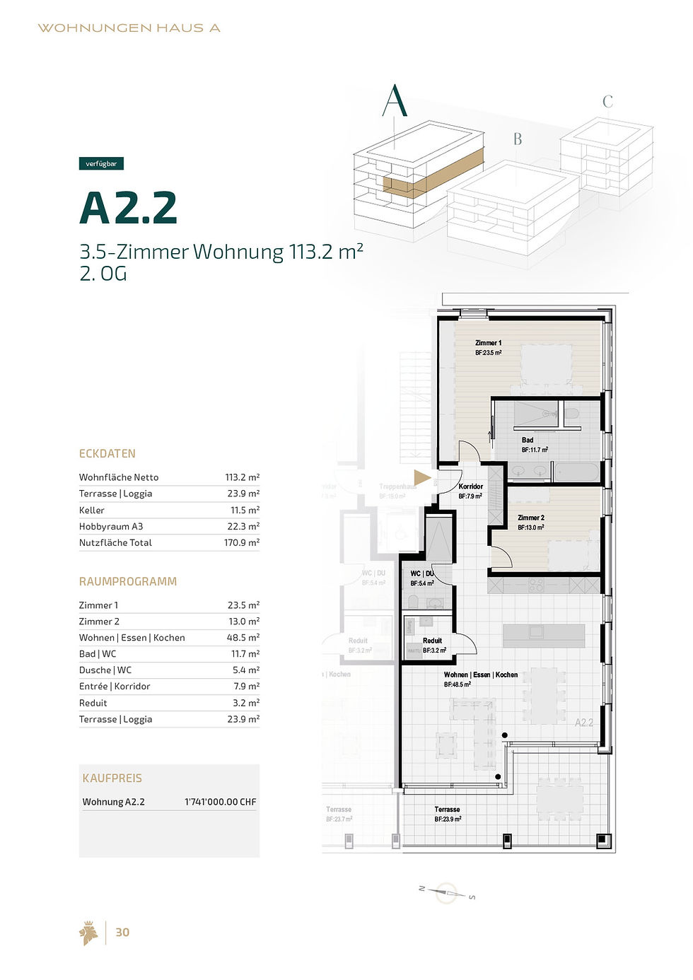 Grundriss und Kennzahlen von A 2.2