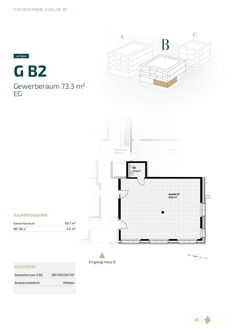 Grundriss und Kennzahlen von Gewerbe B 2