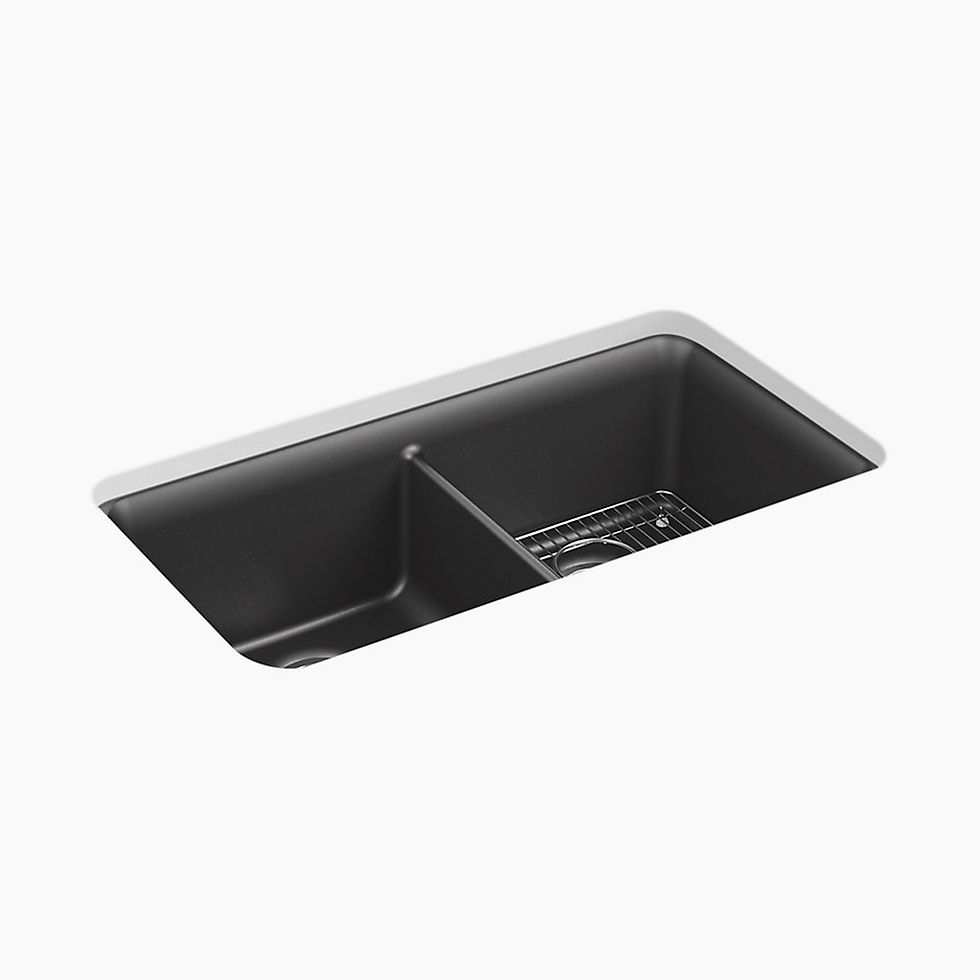 Thumbnail: Black double basin kitchen sink on white background for kitchen design