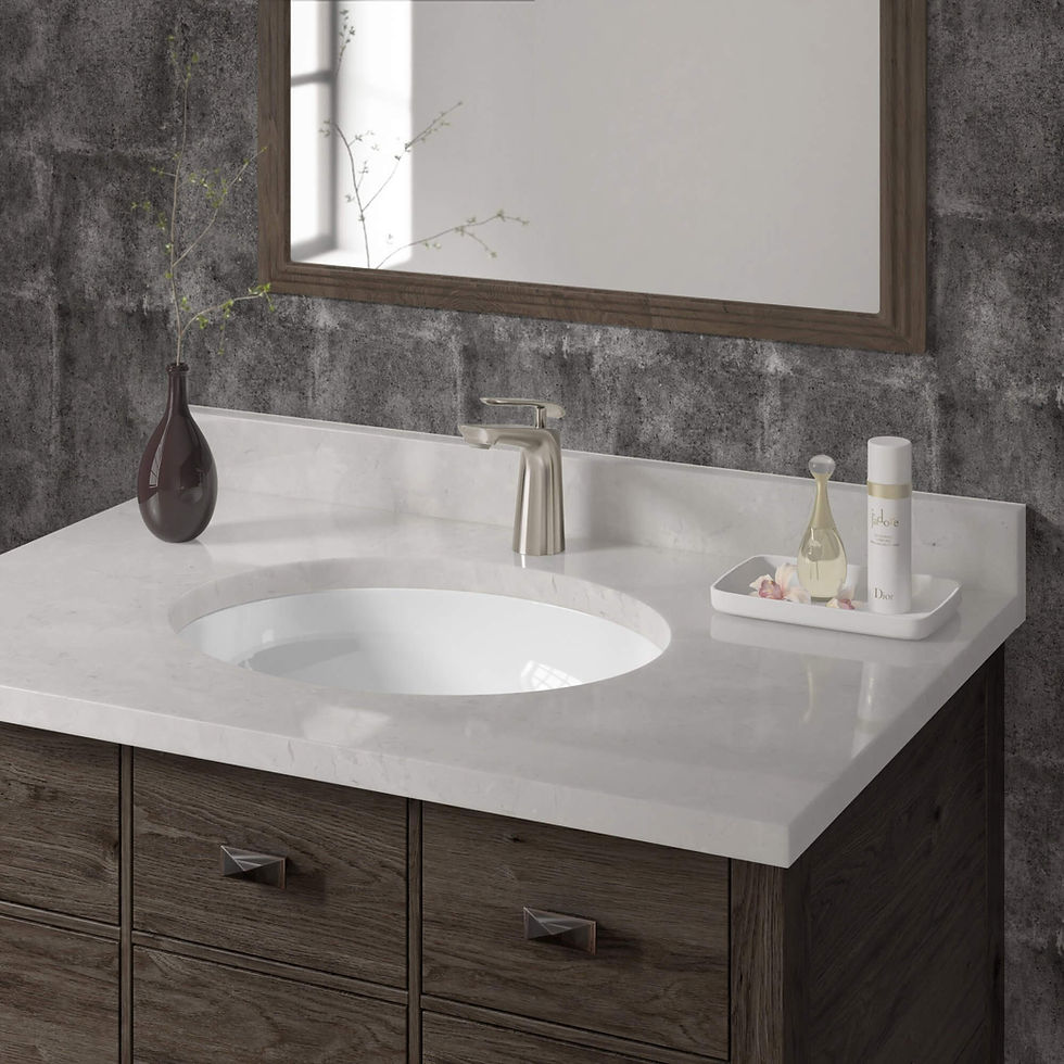 Thumbnail: Bathroom vanity with white sink, mirror, and decorative items Silver Grey Granite.