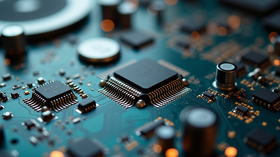 The intricate details of a circuit board highlighting electroplated components.