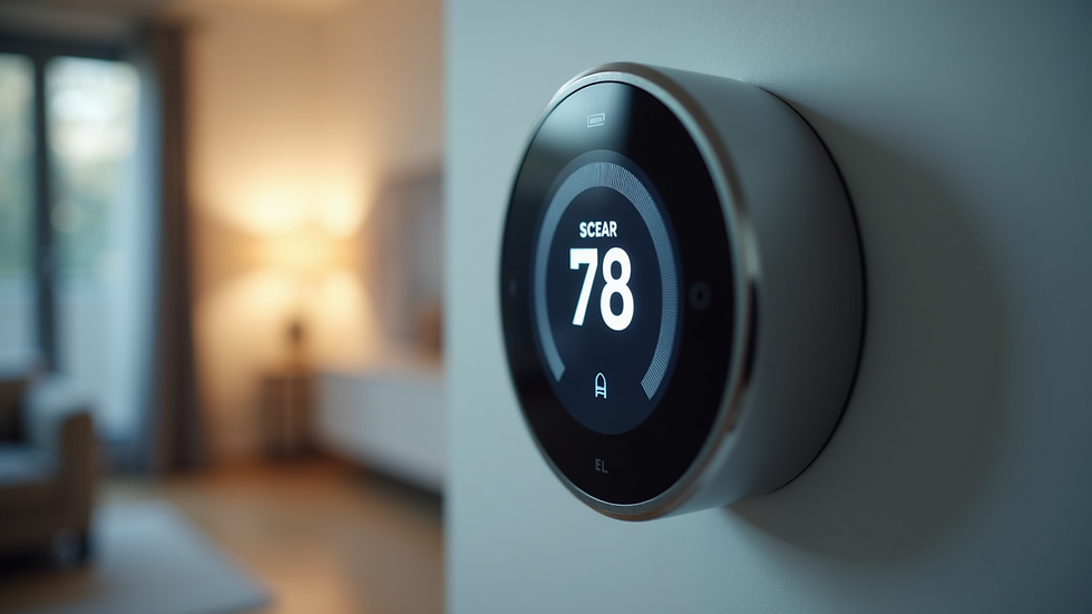Close-up view of a modern thermostat displaying temperature settings