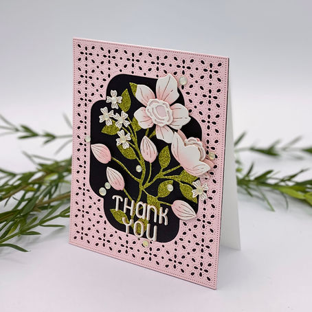 Spellbinders Four Petal Thank You Floral and Scrolled Punch and Pierce Plate