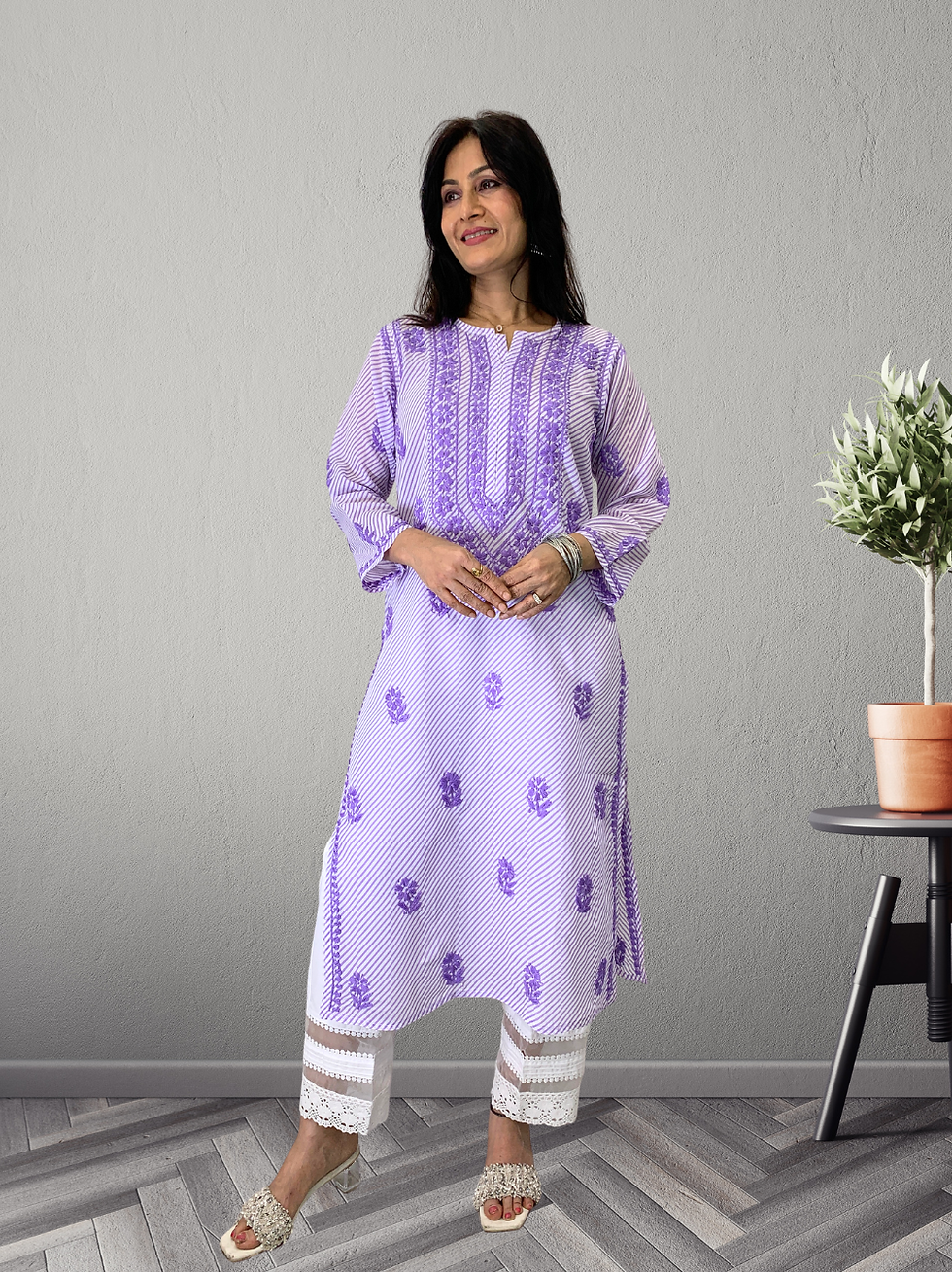 Thumbnail: Leheriya Lavender Chikankari Kurti