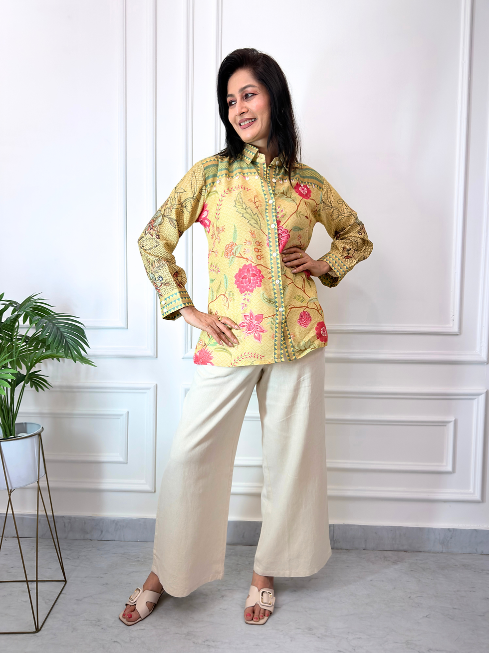 Thumbnail: Pistachio Petals Linen Shirt
