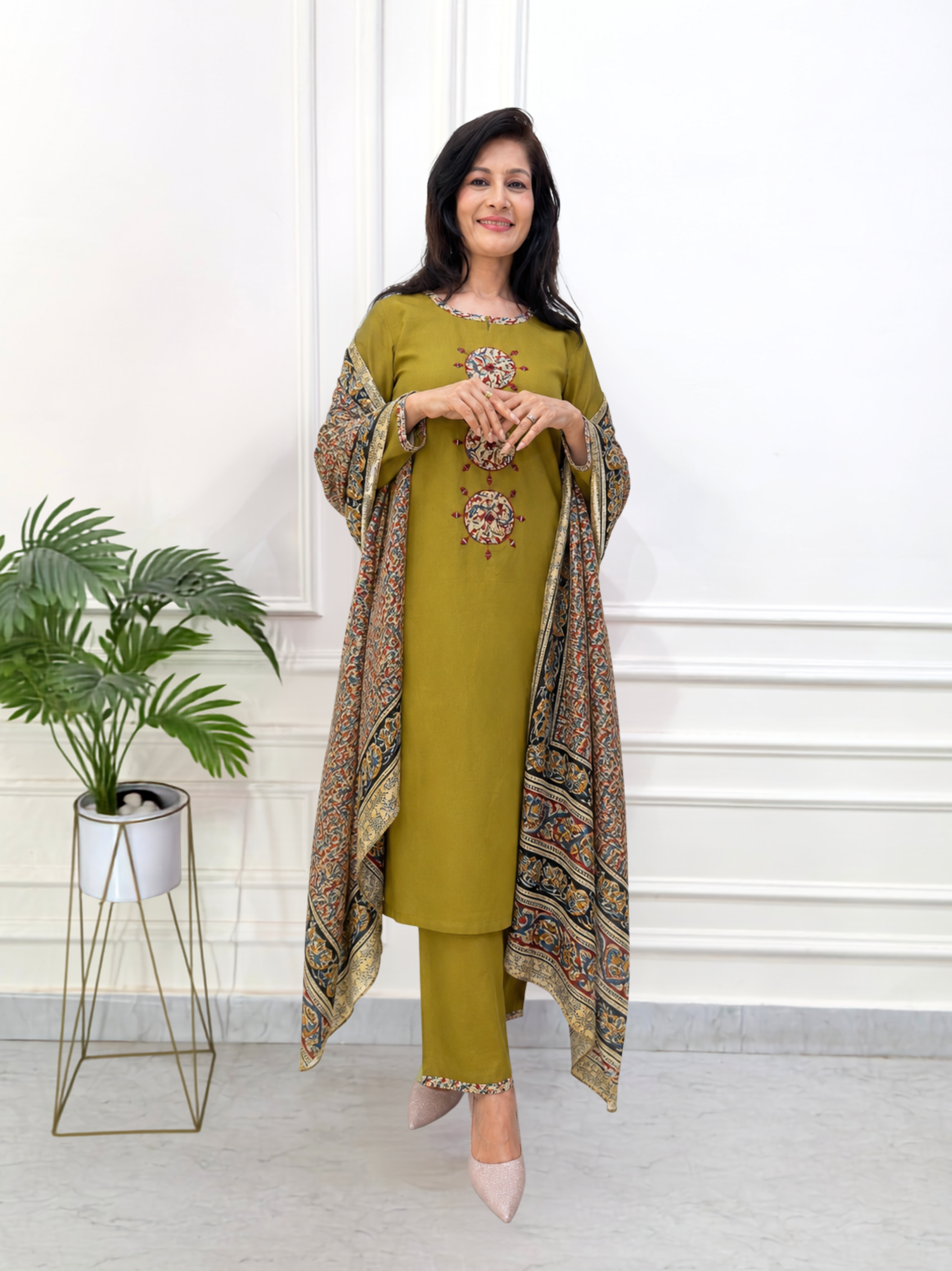 Kalamkari Heritage in Fern Yellow