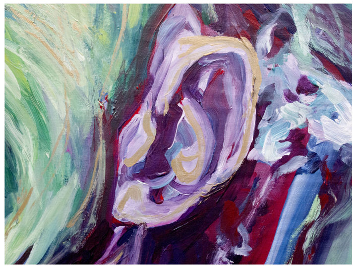 Detail du portrait de Julius Robert Oppenheimer, peint a la peinture acrylique format: 130 x 90 cm.