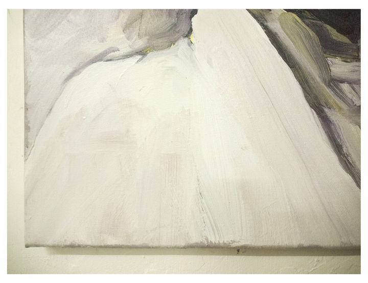 DETAIL d'un Tableau-ébauche à l'acrylique représentant Georgia O'Keeffe d'apres une photographie de Paul Strand prise en 1918.