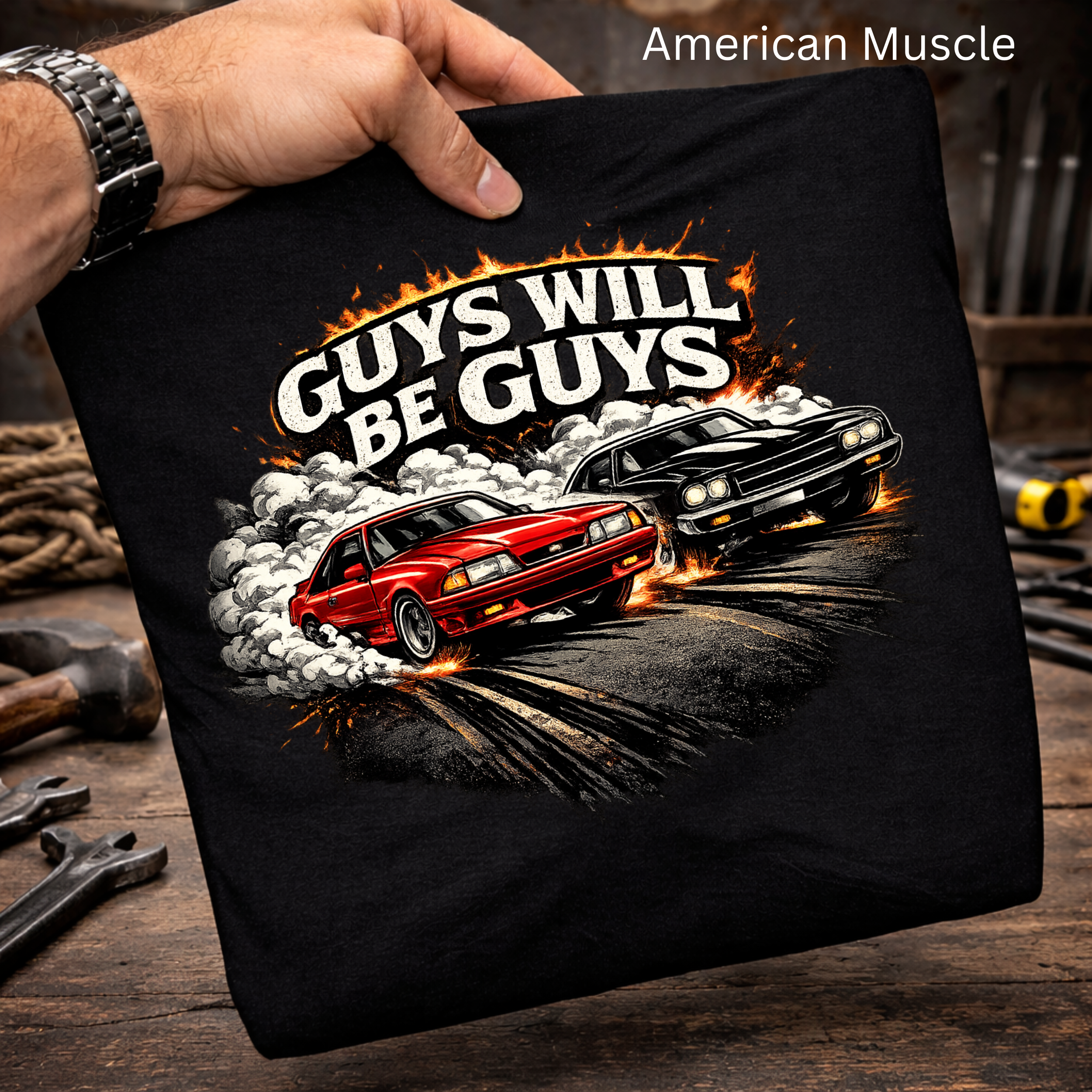 Guys Will Be Guys T-Shirt | Fox Body Mustang & Dodge Challenger Burnout Shirt