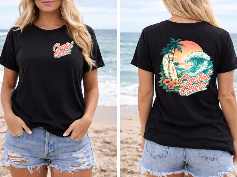 Thumbnail: Coastal Chaos Shirt, Surf Graphic Tee for Women, Beach Vibes Shirt, Trendy Coast