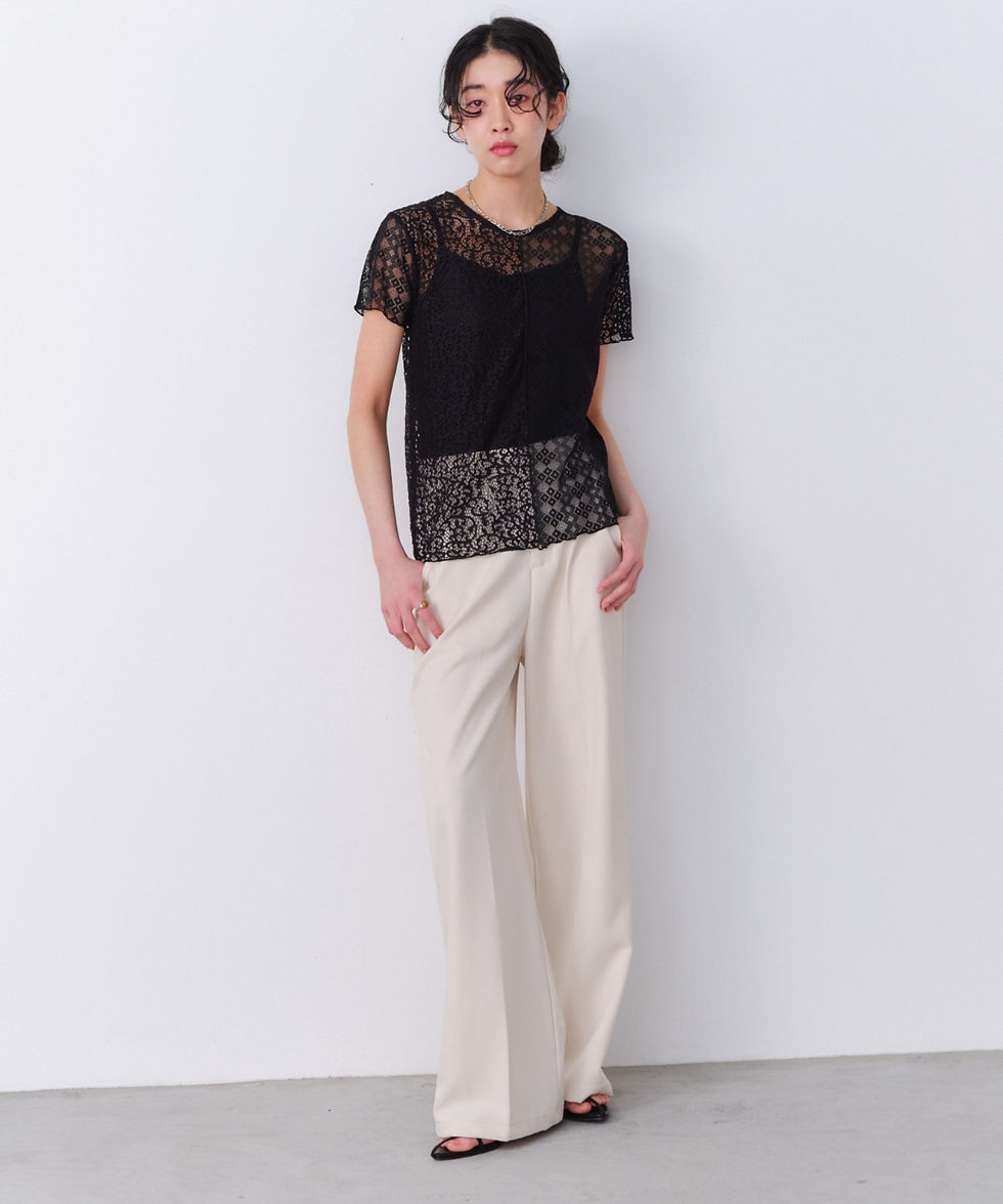 サムネイル： ストレッチレース切り替え半袖プルオーバー