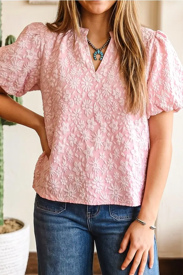 Thumbnail: Pink Floral Textured Top