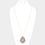 Thumbnail: Taupe Colored Faceted Bead Trimmed Woven Raffia Pendant Long Necklace