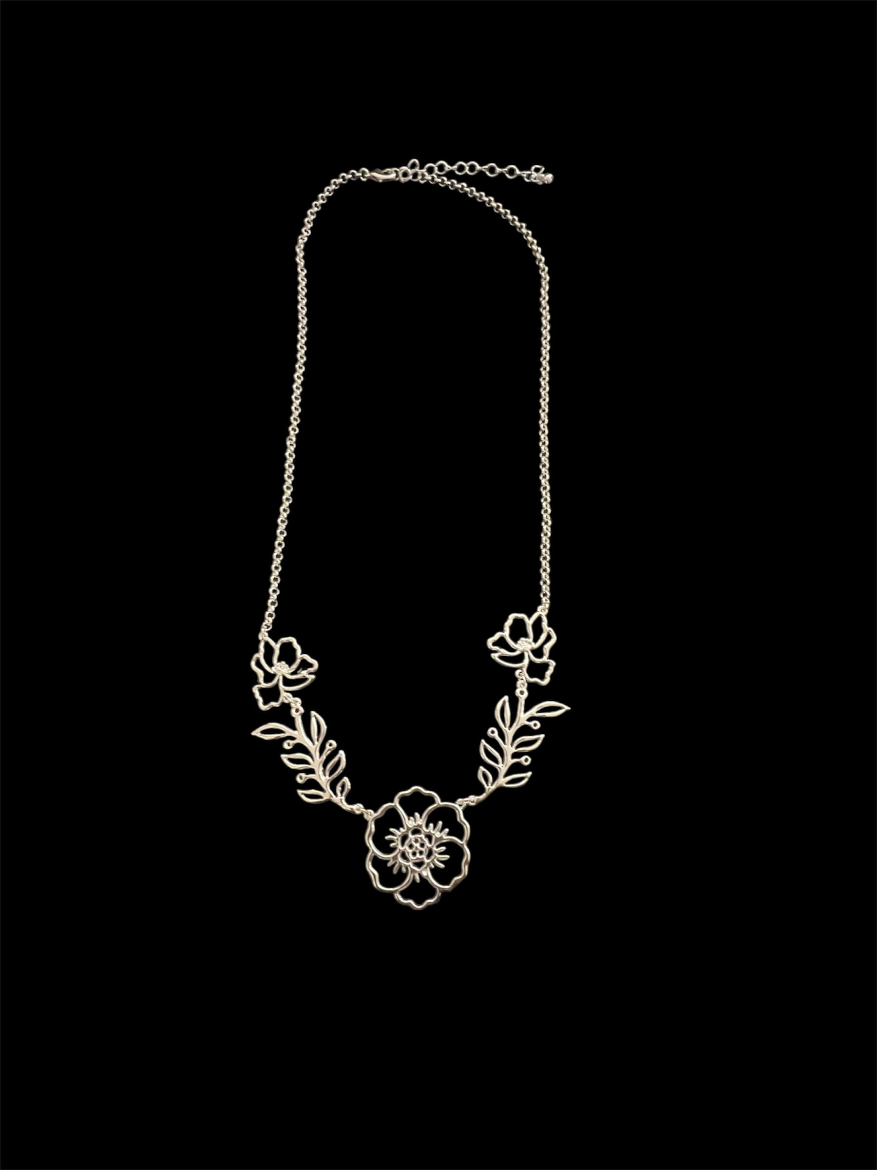 Silver Flower and Leaf Necklace