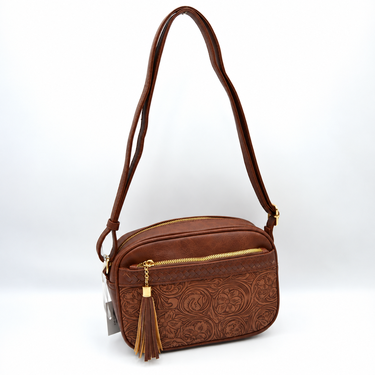 Brown Embossed Crossbody Bag