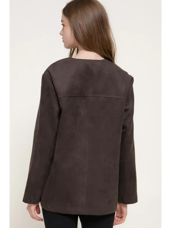 Thumbnail: Long Sleeve Crew Neck Faux Suede Jacket
