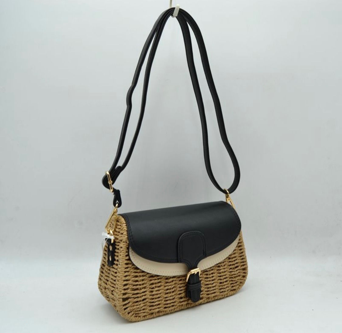 Straw Crossbody Bag Black