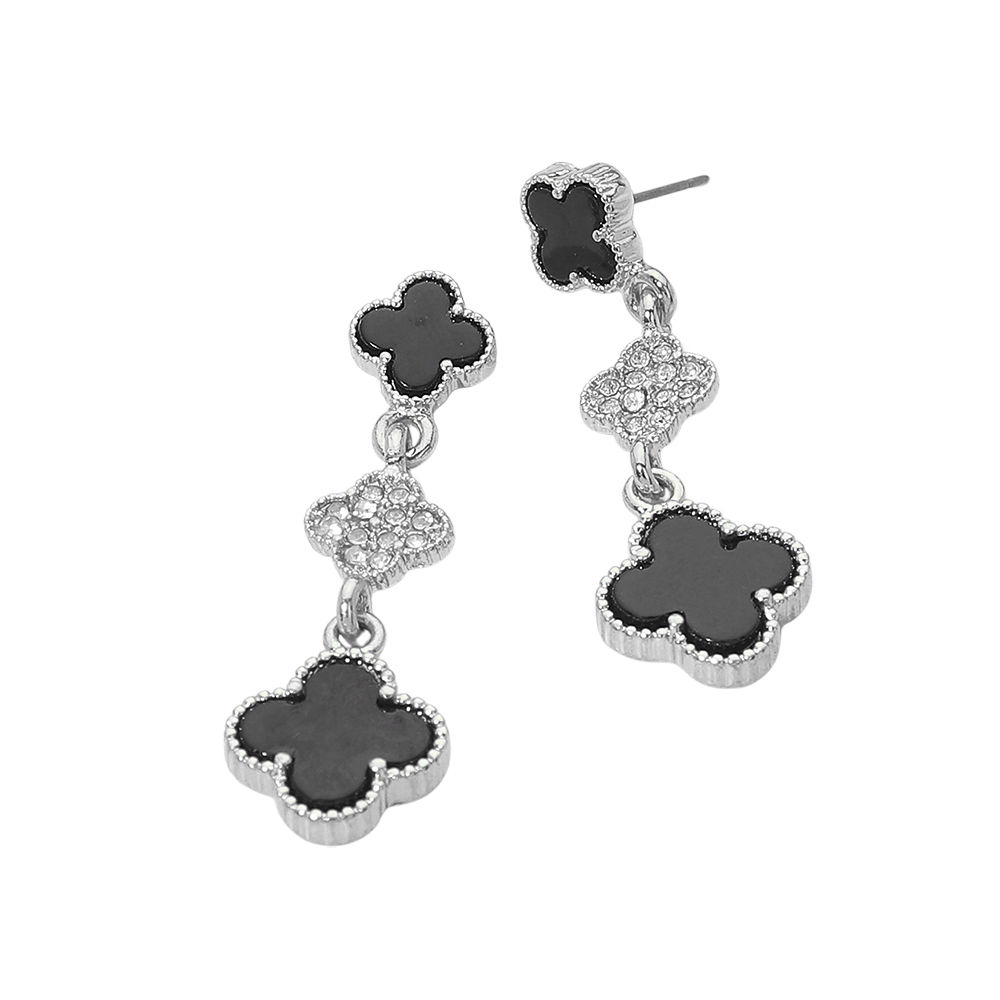 Black Silver  Quatrafoil Dangle Earrings  