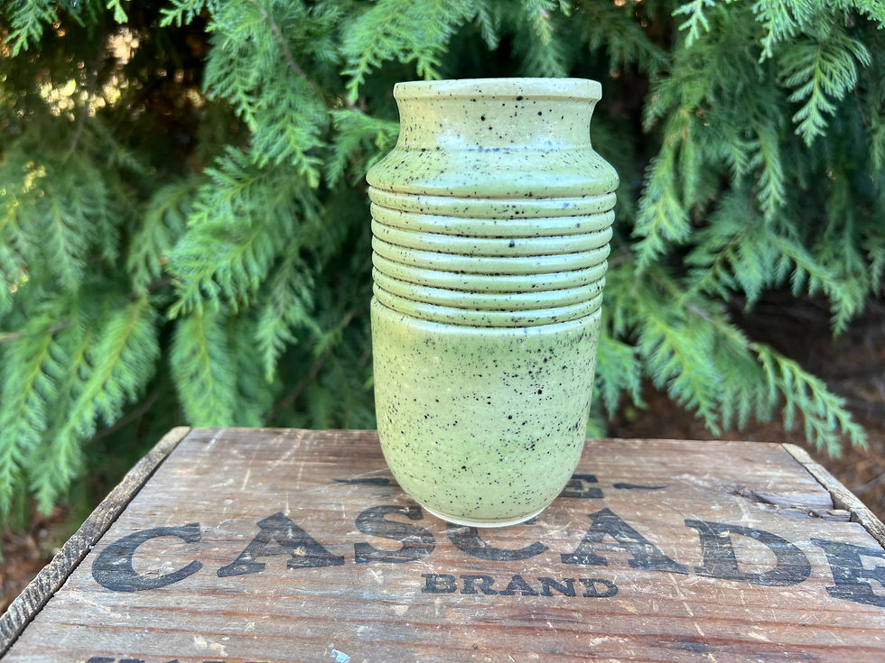 Pottery Wheel Vase Gray Clay  w/ Olive Matte Speckle Glaze
