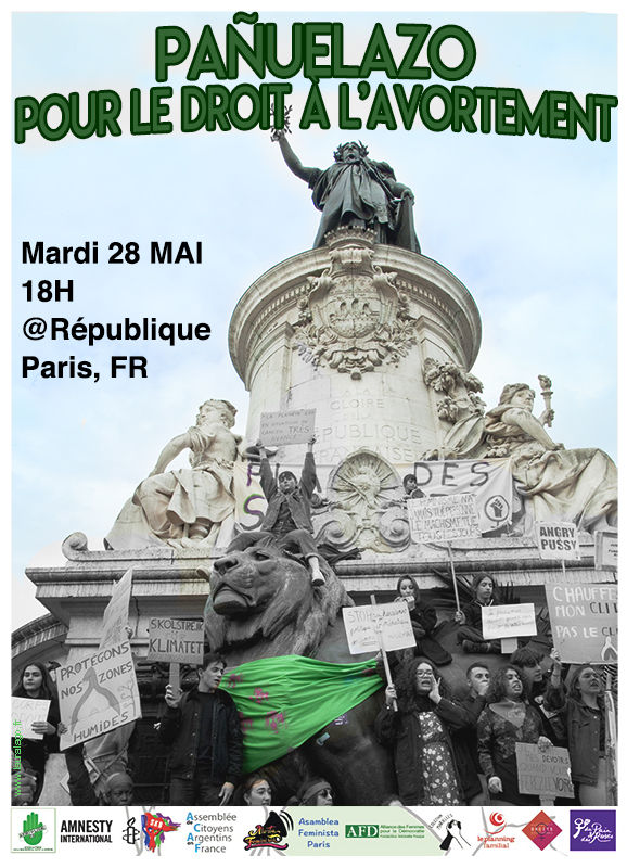 Pañuelazo Place de la République, Paris 2019- flyer réalisé par Laura Lago
