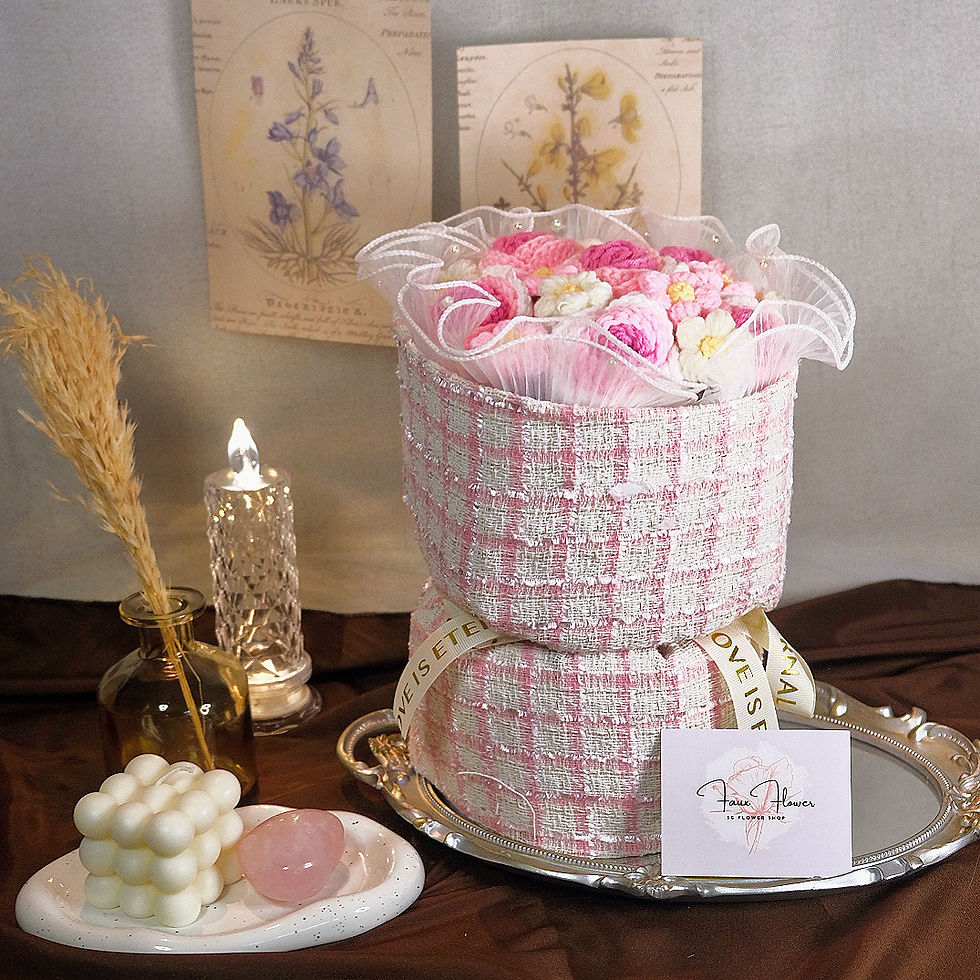 Lovely Round Pink Crochet Rose Bouquet in Box