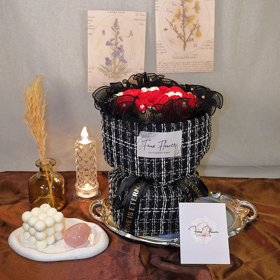 Lovely Round Red Crochet Rose Bouquet in Box